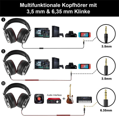 OneOdio Over Ear Kopfhörer mit Kabel, HiFi Studiokopfhörer mit Hi-Res, 50mm Treiber, Share-Port, Gro