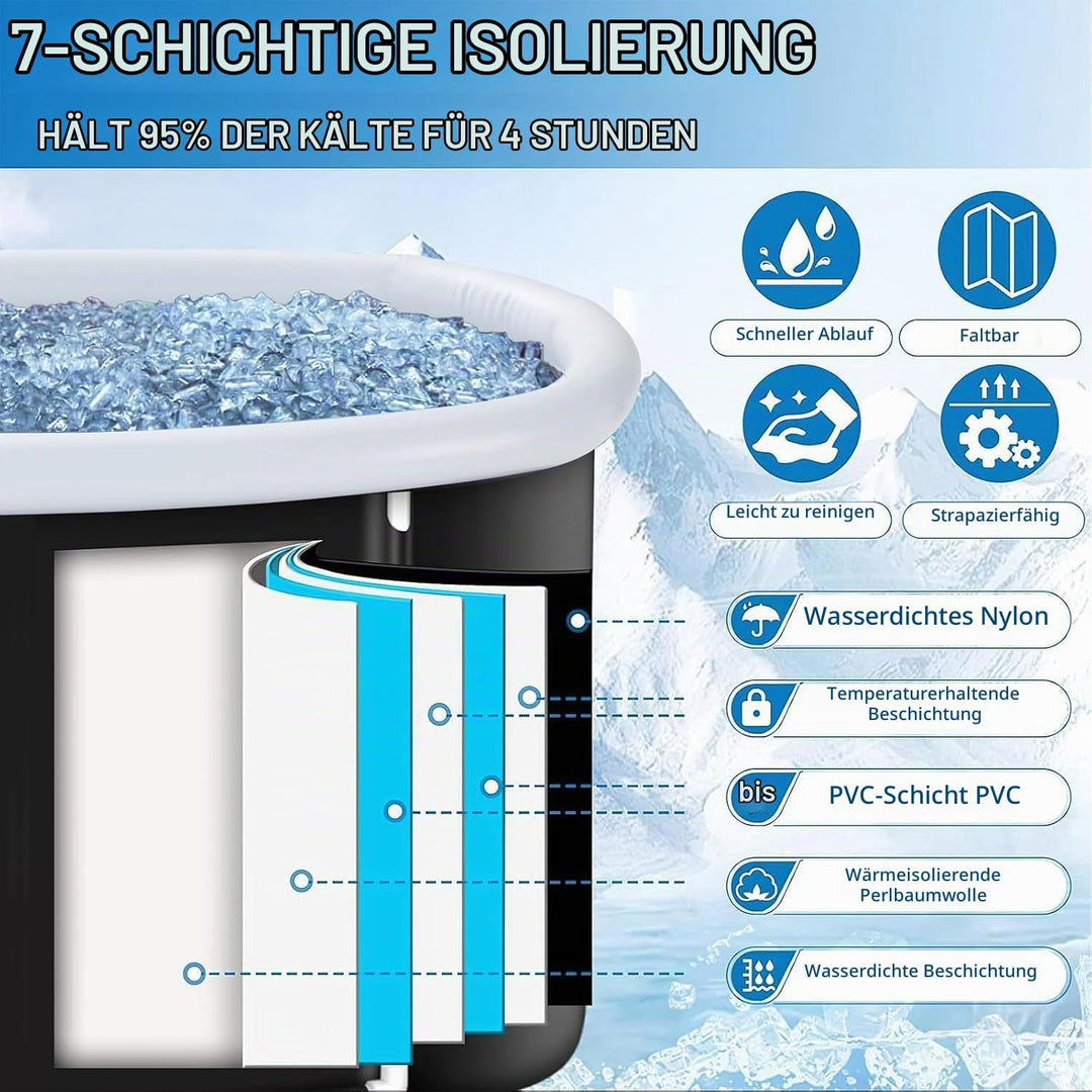 Ovales Eisbad Tonne für Athleten, KISKVV 115 cm Lang Faltbare Badewanne mit Abdeckung, Isolierte Eis