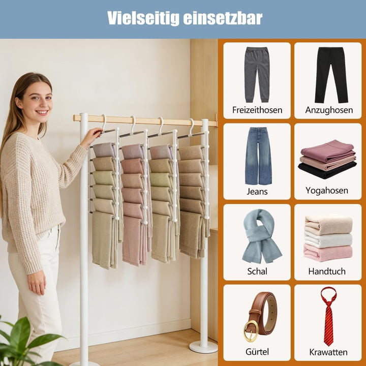 4 Stück Hosenbügel Platzsparend mit 2 Kleidersäcken 60x120cm, 6 Etagen Edelstahl Bügel, Klappbar Rob