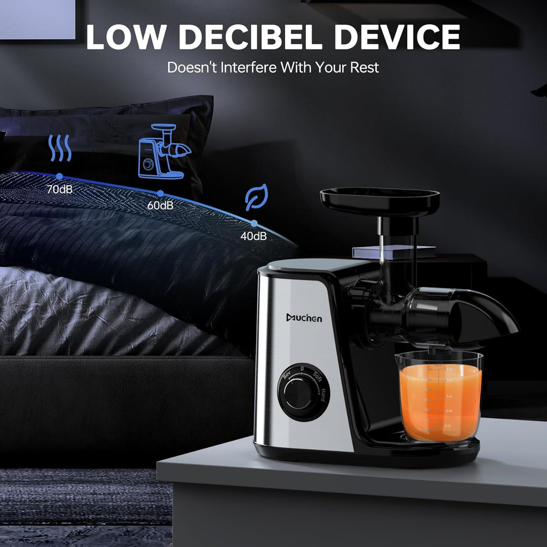 Muchen Slow Juicer Entsafter Gemüse und Obst Testsieger 150W Leiser Motor, Rückwärtszerkleinerung, E