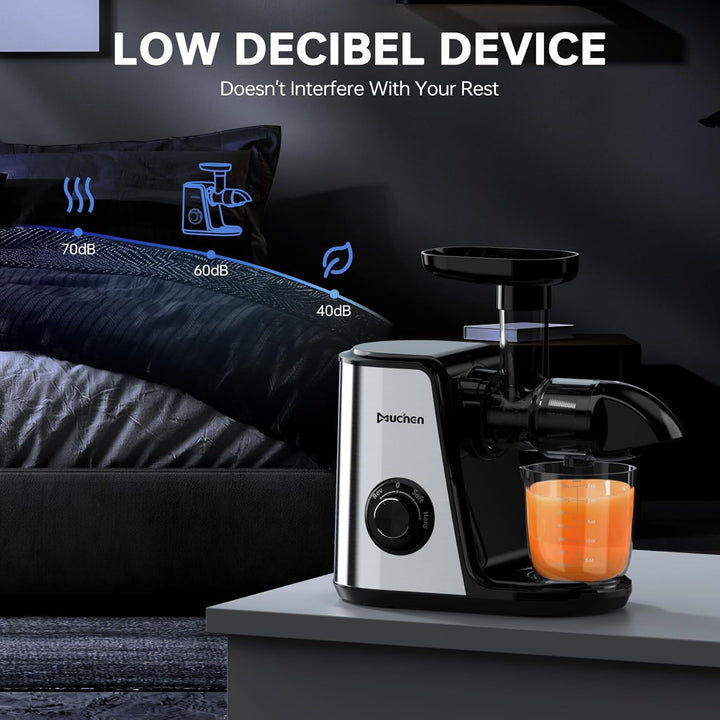 Muchen Slow Juicer Entsafter Gemüse und Obst Testsieger 150W Leiser Motor, Rückwärtszerkleinerung, E