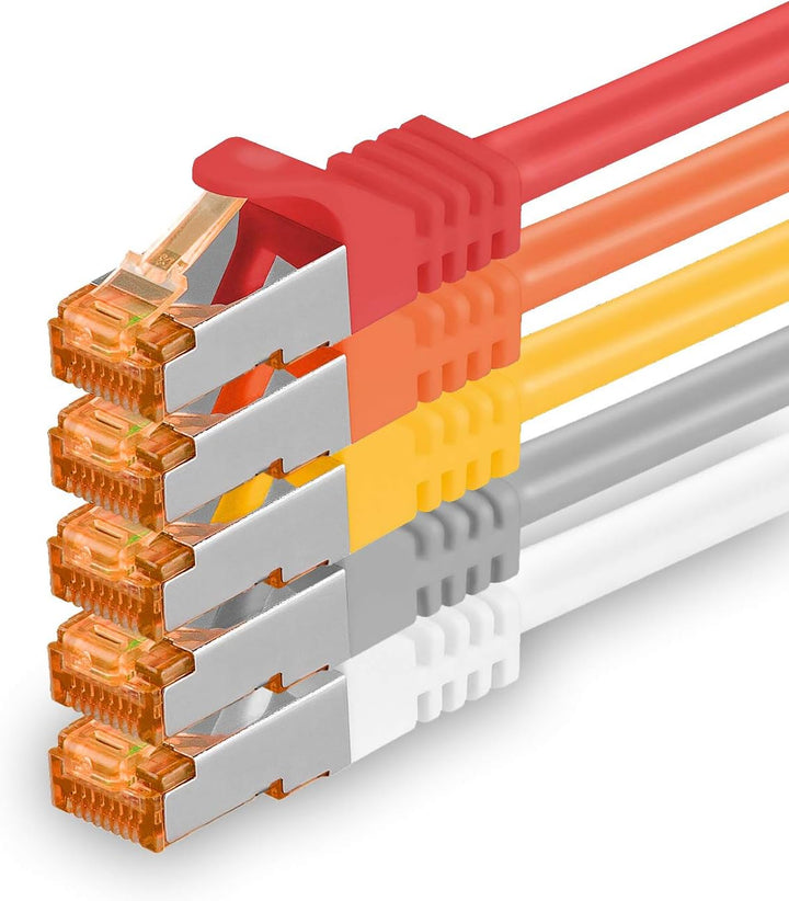 1aTTack.de 5m - Cat.7 Netzwerkkabel 5-Farben 01-5 Stück Gigabit Ethernet LAN Kabel 10000 Mbit s Patc