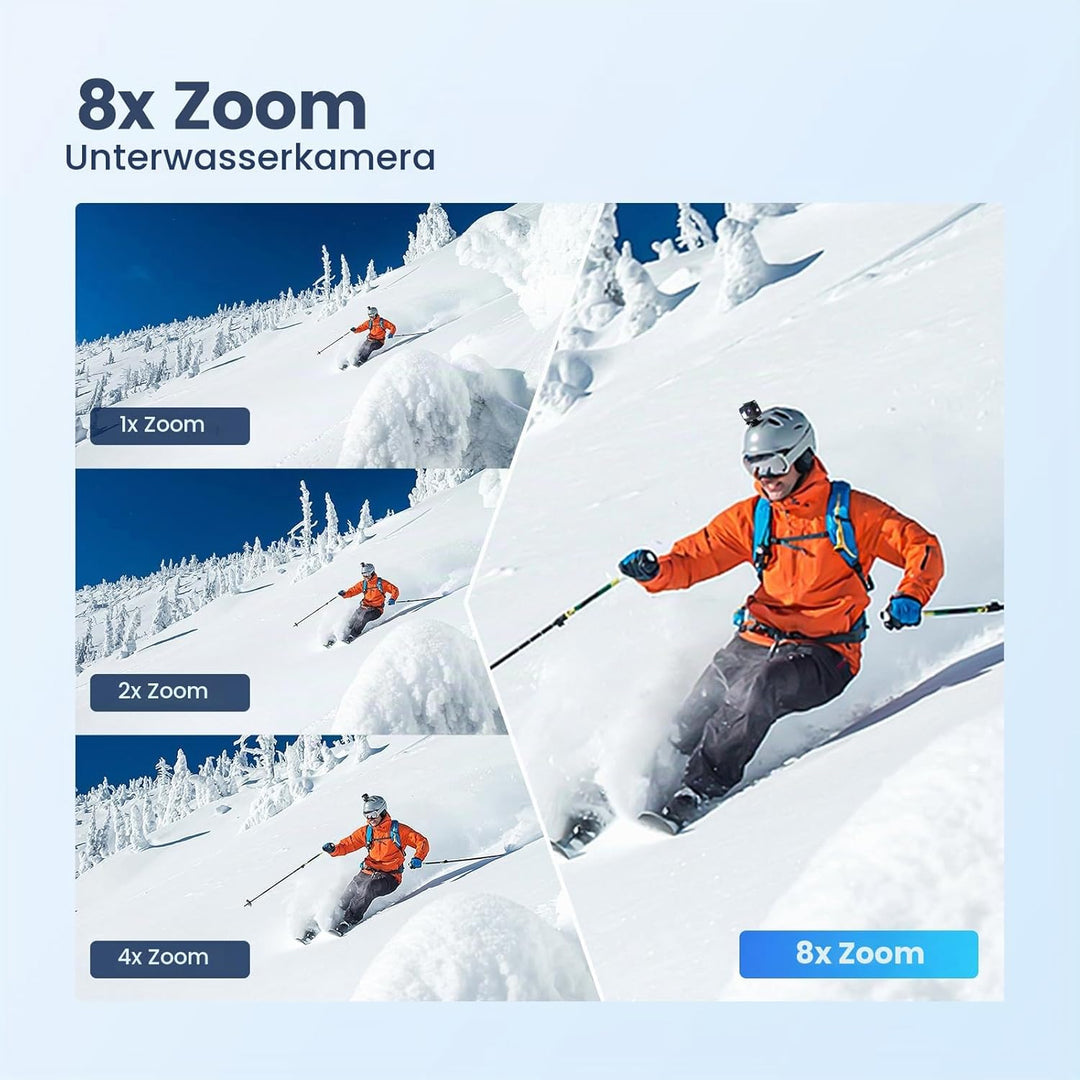 4K60FPS Action Cam 64MP, 15M Nackte Wasserdicht Unterwasserkamera mit 64 GB Karte, 8X Zoom ActionKam