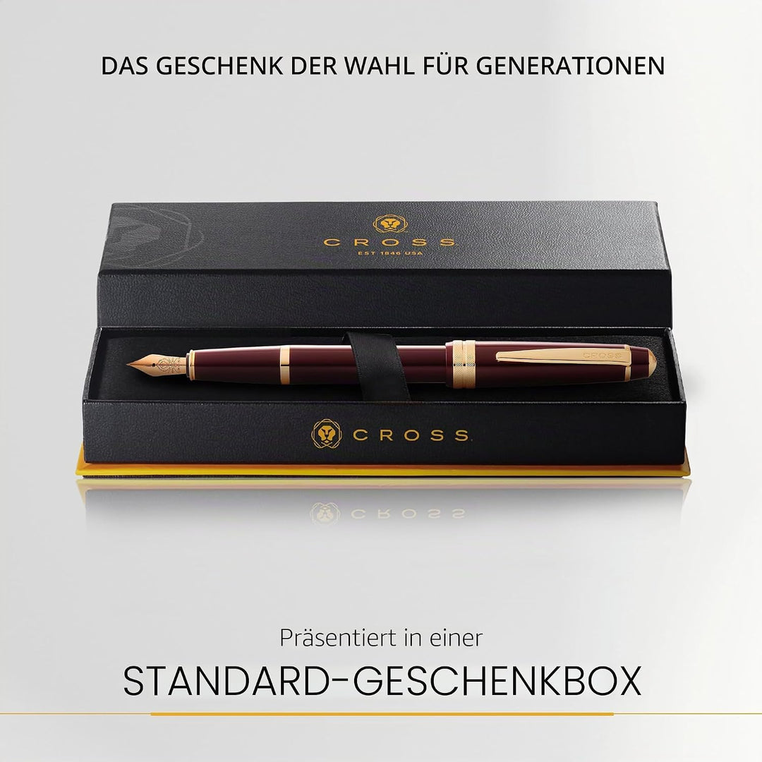Cross Bailey Light Füllfederhalter (Federstärke XF, inkl. Geschenkverpackung) Rot-Lack mit goldfarbe