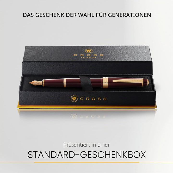 Cross Bailey Light Füllfederhalter (Federstärke XF, inkl. Geschenkverpackung) Rot-Lack mit goldfarbe