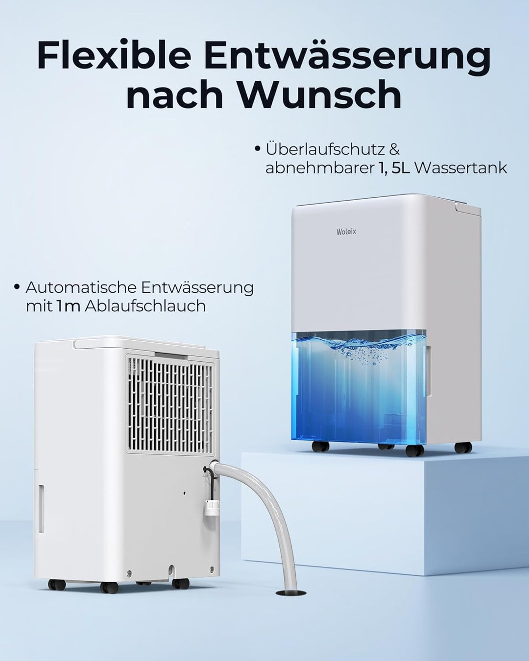 Woleix Luftentfeuchter elektrisch 12L, Entfeuchter elektrisch für Keller, Dehumidifier 35dB, Raument