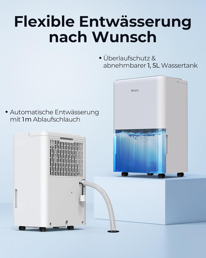 Woleix Luftentfeuchter elektrisch 12L, Entfeuchter elektrisch für Keller, Dehumidifier 35dB, Raument