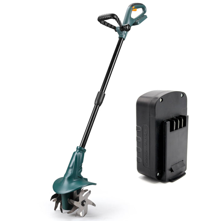 FISHTEC Kabellose Motorhacke mit Lithium Batterie 18V - Arbeitsbreite: 20 cm - Arbeitstiefe: 8 cm -