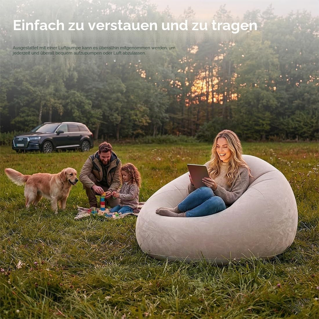 Aufblasbarer Bean Bag Sessel, inklusive Handluftpumpe | Wasserfestes PVC, platzsparend faltbar, bela