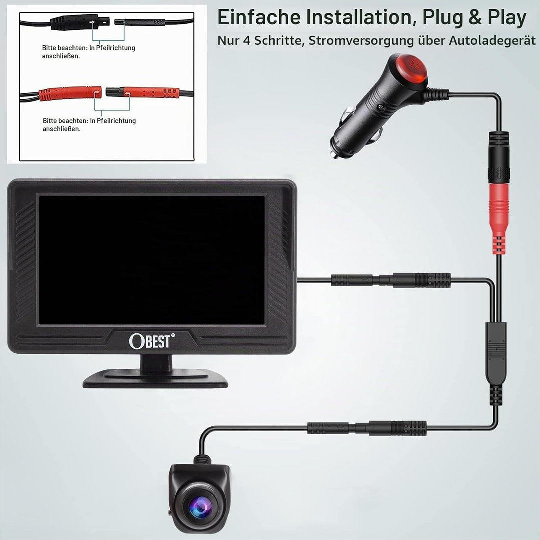 OBEST Rückfahrkamera Auto Set 1080P mit LCD Monitor Bildschirm, Nachtsicht Parkplatzkamera IP69 Wass