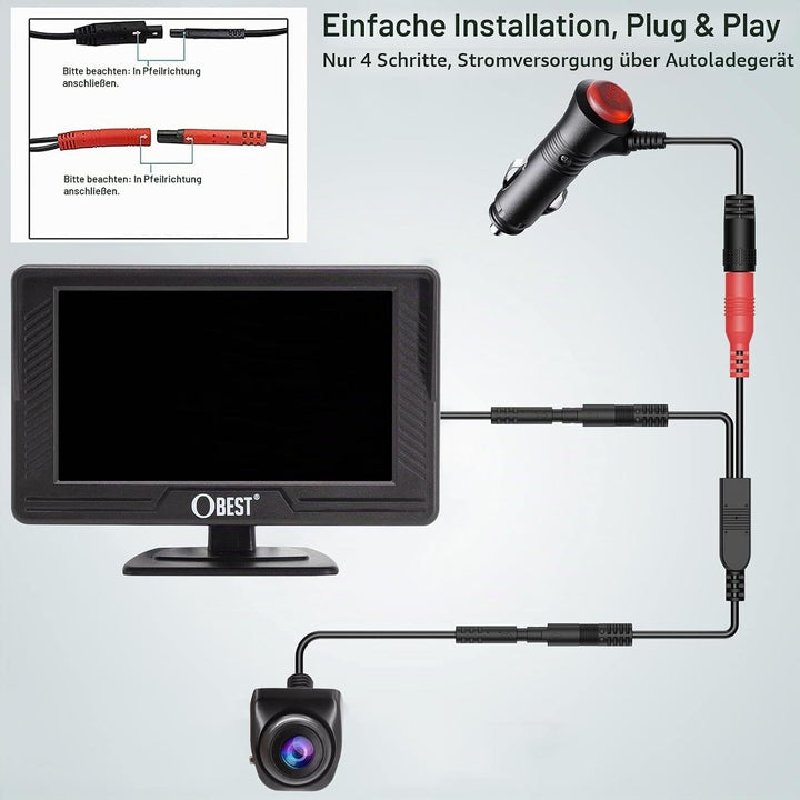 OBEST Rückfahrkamera Auto Set 1080P mit LCD Monitor Bildschirm, Nachtsicht Parkplatzkamera IP69 Wass