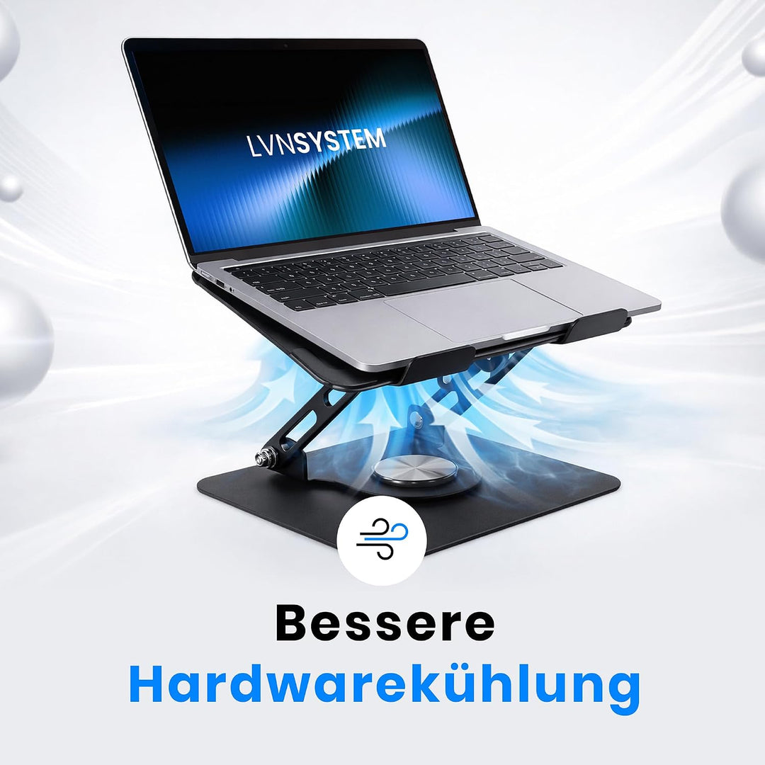 Laptop Ständer Höhenverstellbar 360° Drehbar – Notebook/Tablet Halterung Stabil – Stahl Schwarz bis