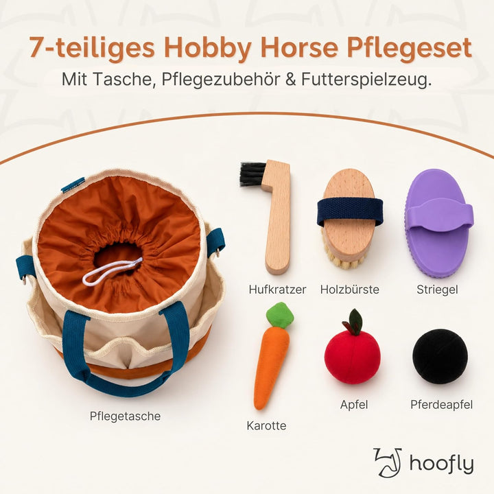 Hobby Horse Zubehör – Pflegeset für Kinder mit Tasche, Bürste, Striegel & Hufkratzer [TÜV geprüft] -