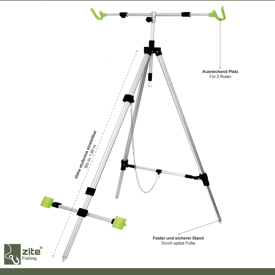 Zite Fishing Brandungsrutenhalter - Aluminium Tripod für 2 Brandungsruten - Brandungsdreibein Ruten-