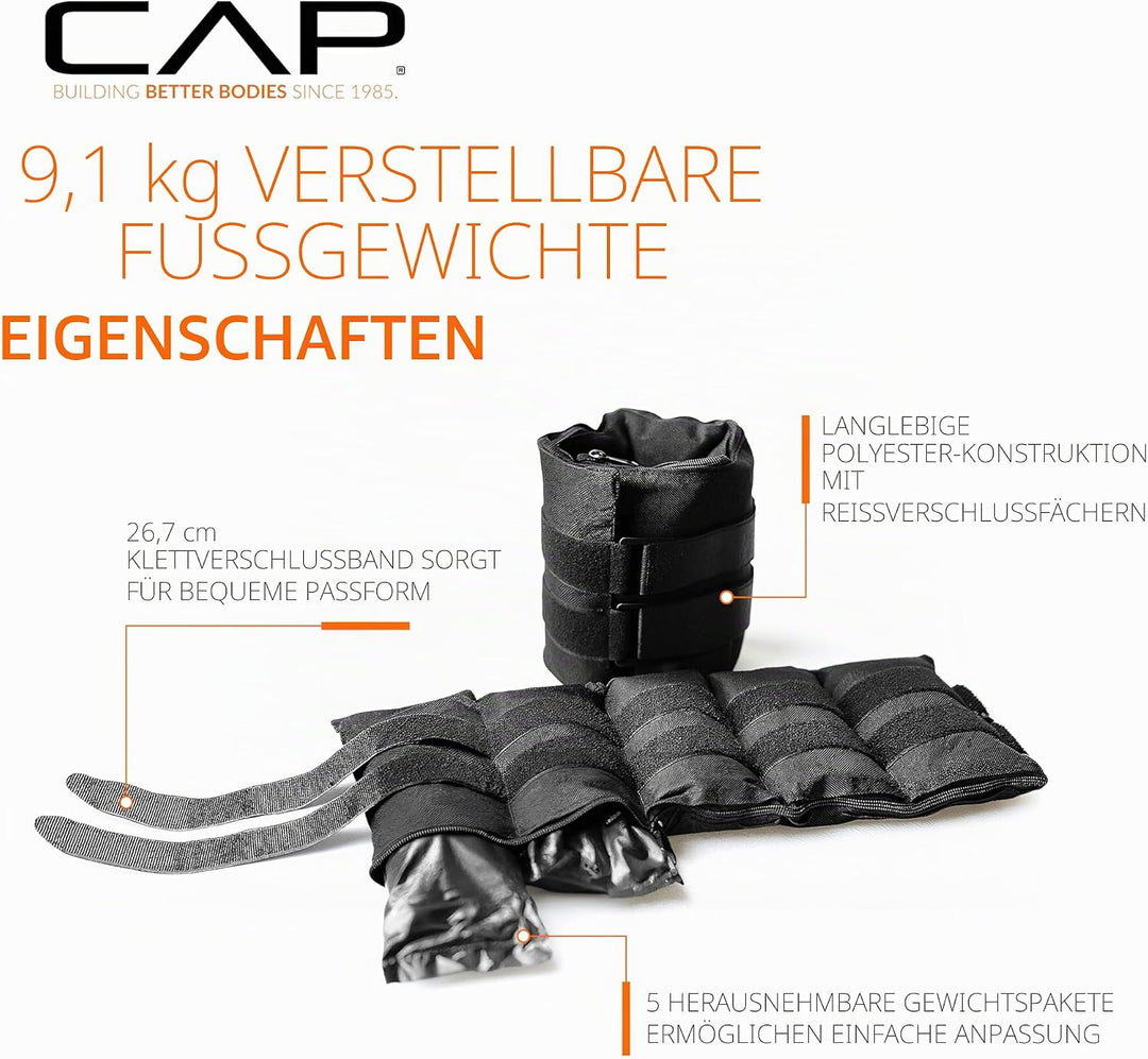 HHA-CB020A1 Paar 9 kg verstellbare Knöchelgewichte, Schwarz, Schwarz