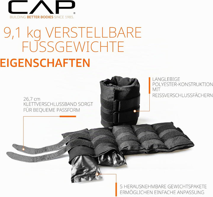 HHA-CB020A1 Paar 9 kg verstellbare Knöchelgewichte, Schwarz, Schwarz