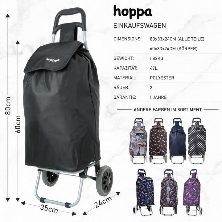 Hoppa Large 27", Schwarz, Leichtes und strapazierfähiges Microfaser Material, Einkaufs Trolley auf R