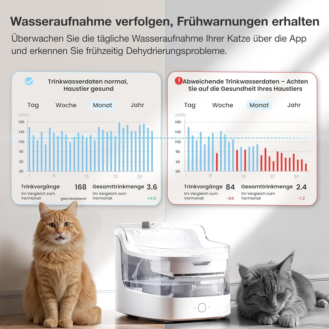 Katzenbrunnen mit App-Steuerung & KI-gestützter Haustierpflege, Trinkbrunnen für Katzen mit kabellos