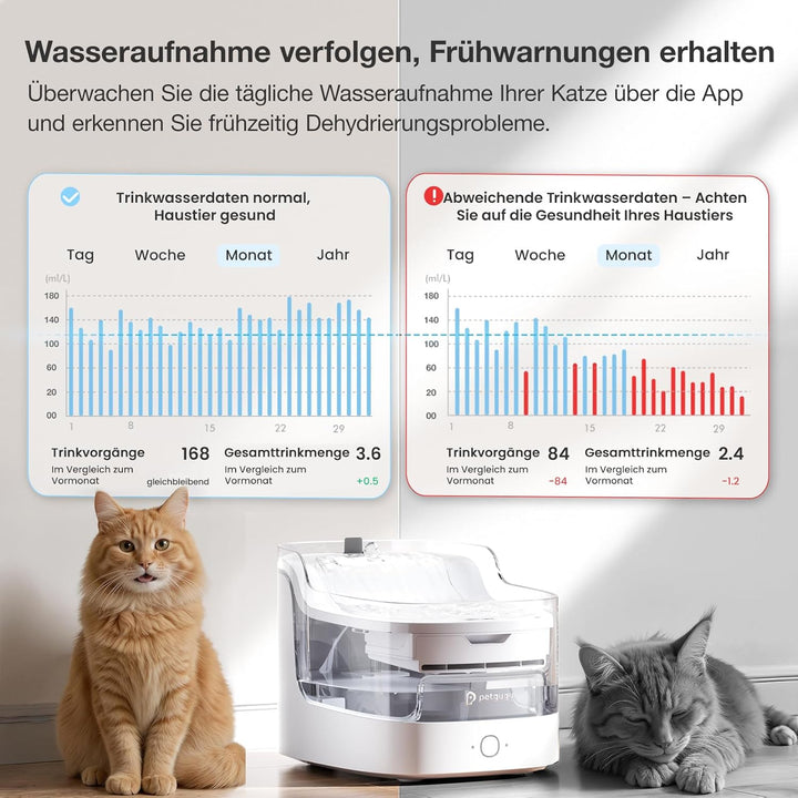 Katzenbrunnen mit App-Steuerung & KI-gestützter Haustierpflege, Trinkbrunnen für Katzen mit kabellos