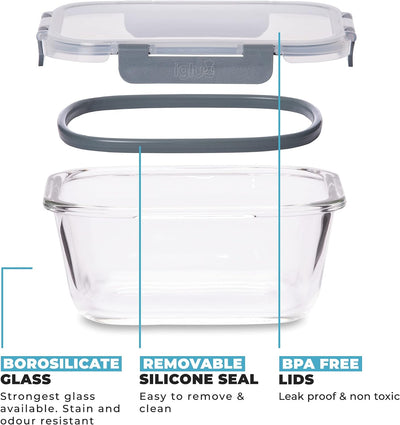 Igluu Meal Prep - Stapelbare quadratische Behälter aus Glas (3 Stück) – BPA-freie auslaufsicherer, l