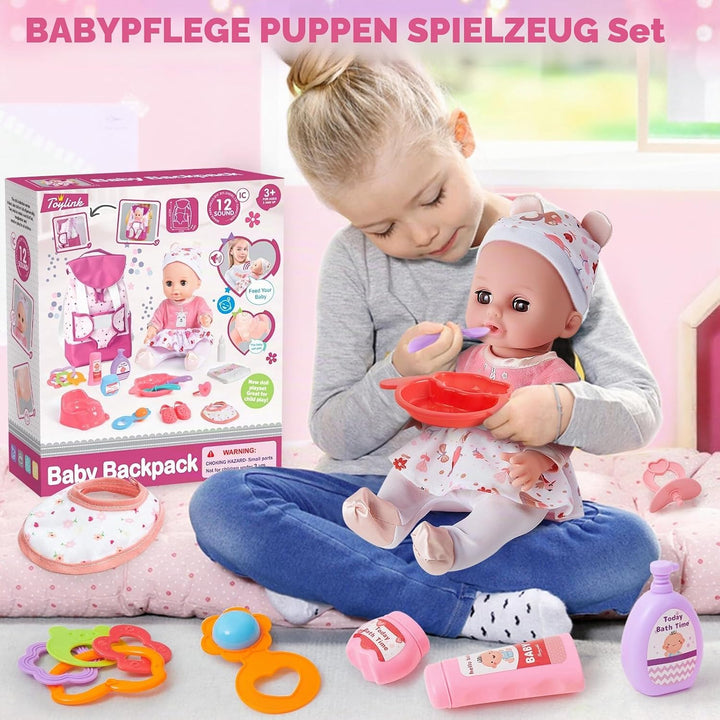 G.C Puppenzubehör Spielzeug Geschenk Mädchen, 36 cm Babypuppe &amp; Rucksack &amp; Puppenkleidung &amp; Töpfchen