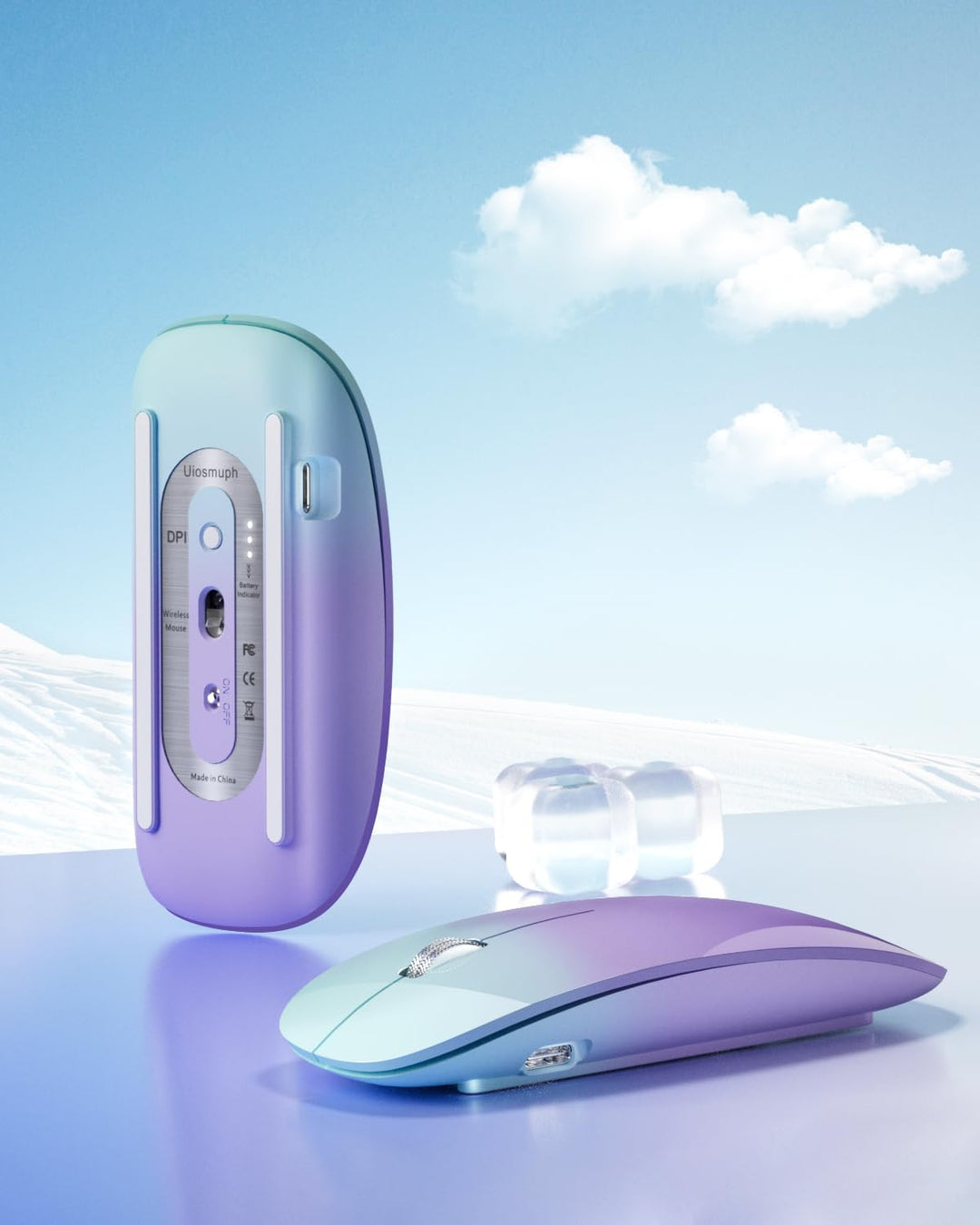 Uiosmuph G11 kabellos Maus, Leise USB-C aufladbar Mouse,Grün und Lila, Grün und Lila