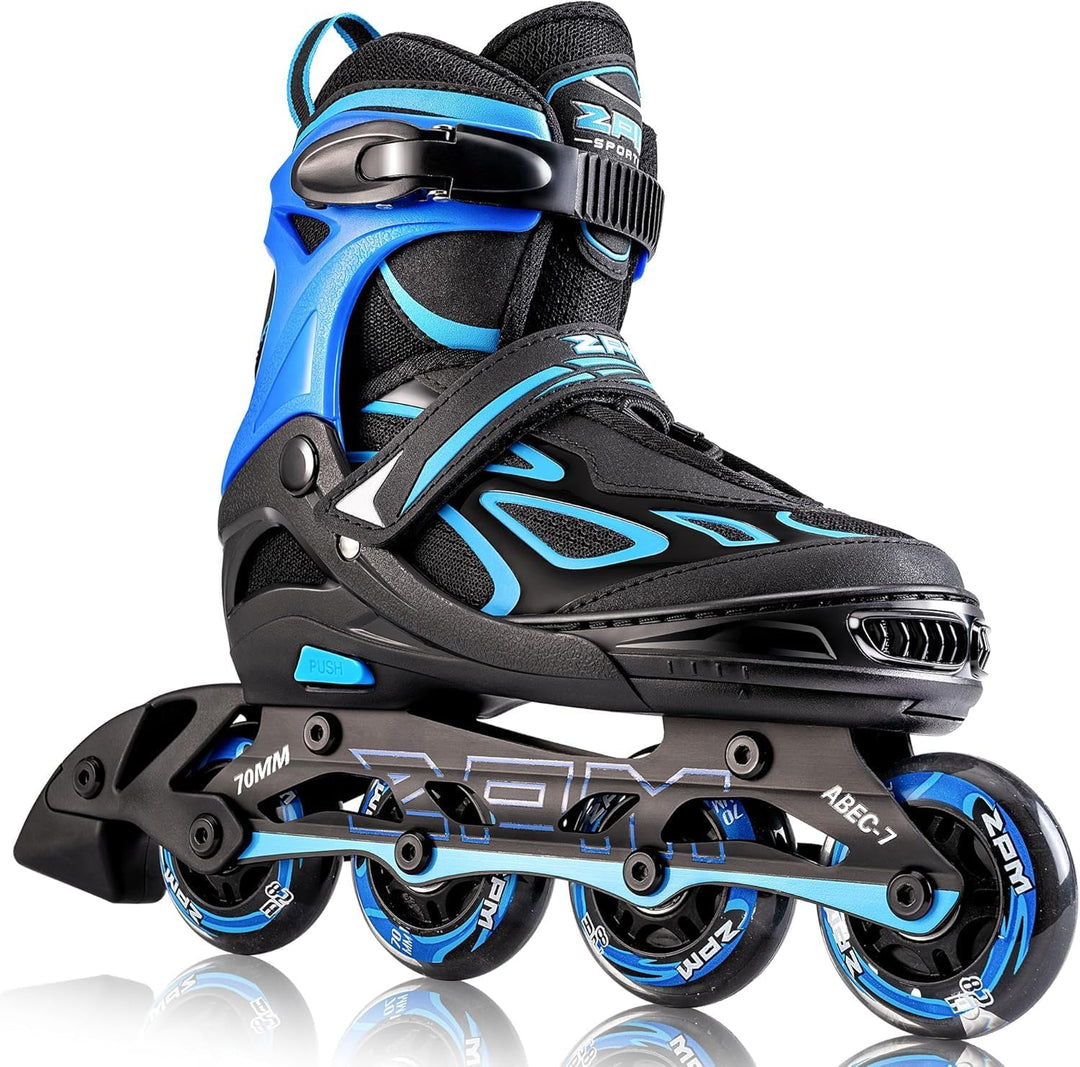 2PM SPORTS Verstellbar Inliner für Kinder, Leucht Inline Skates Rollschuhe für Damen/Herren Blau Med