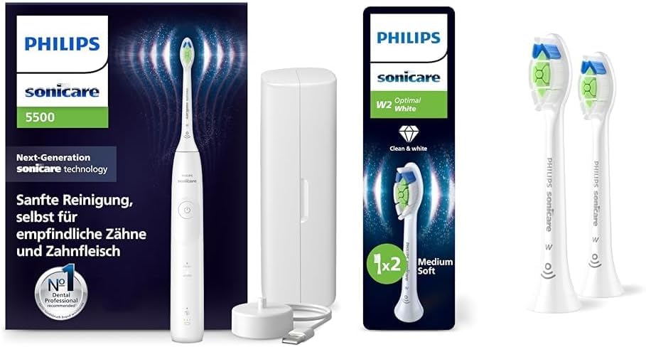 Set aus Philips Sonicare 5500 elektrische Zahnbürste, Schallzahnbürste Weiss, Modell HX7110/02 [Neue