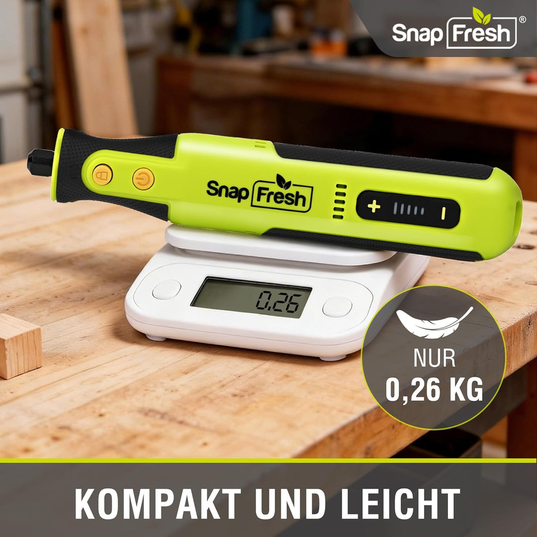 SnapFresh Rotationswerkzeug Akku 8V Set mit 46 Zubehörteilen, 0,26 kg leicht, bis zu 40Min Laufzeit,