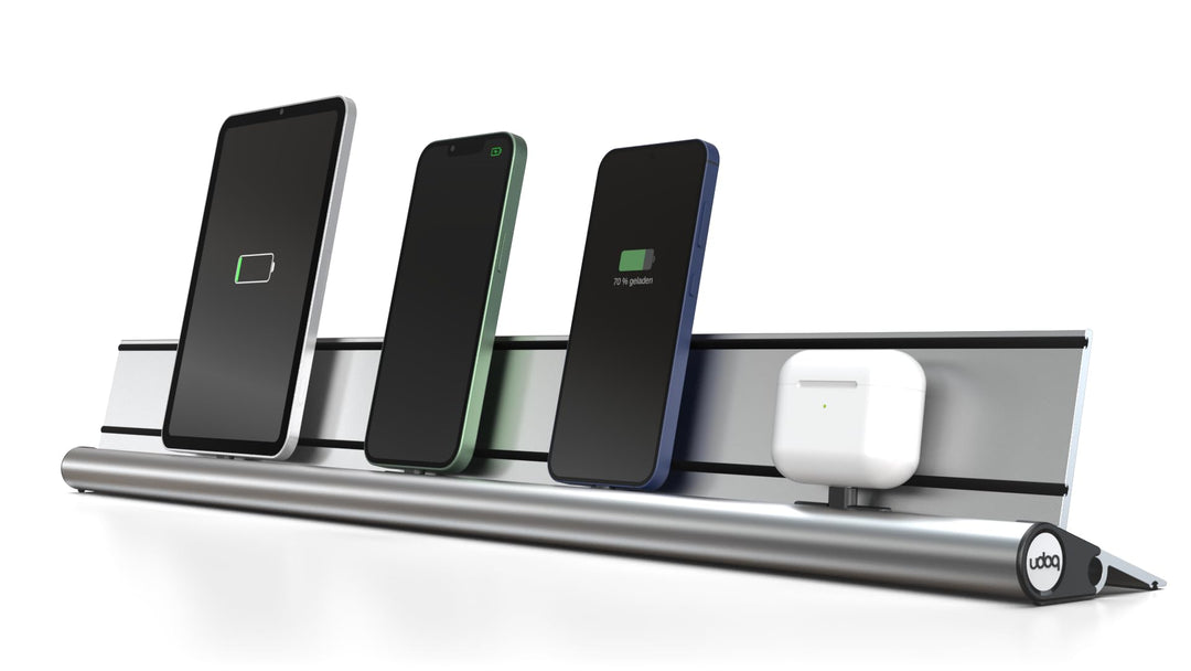 udoq 700 USB-C Ladestation aus Aluminium mit 4 Ladeplätzen und 68W Schnellladen, modulares Starter-S