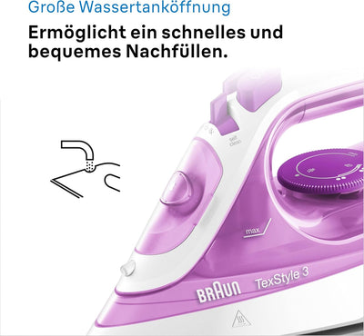 Braun TexStyle 3 SI 3030 PU Dampfbügeleisen - Bügeleisen mit FreeGlide 3D Bügelsohle, Selbstreinigun