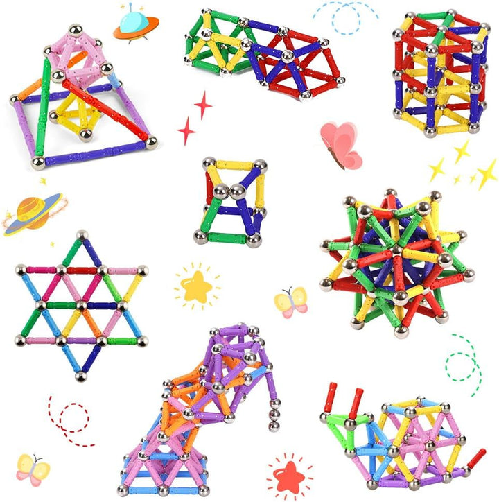 AUAUY 144PCS Magnetische Bausteine, 3D Puzzle Bauspielzeug Magnete Konstruktions Magnetblöcke, Magne