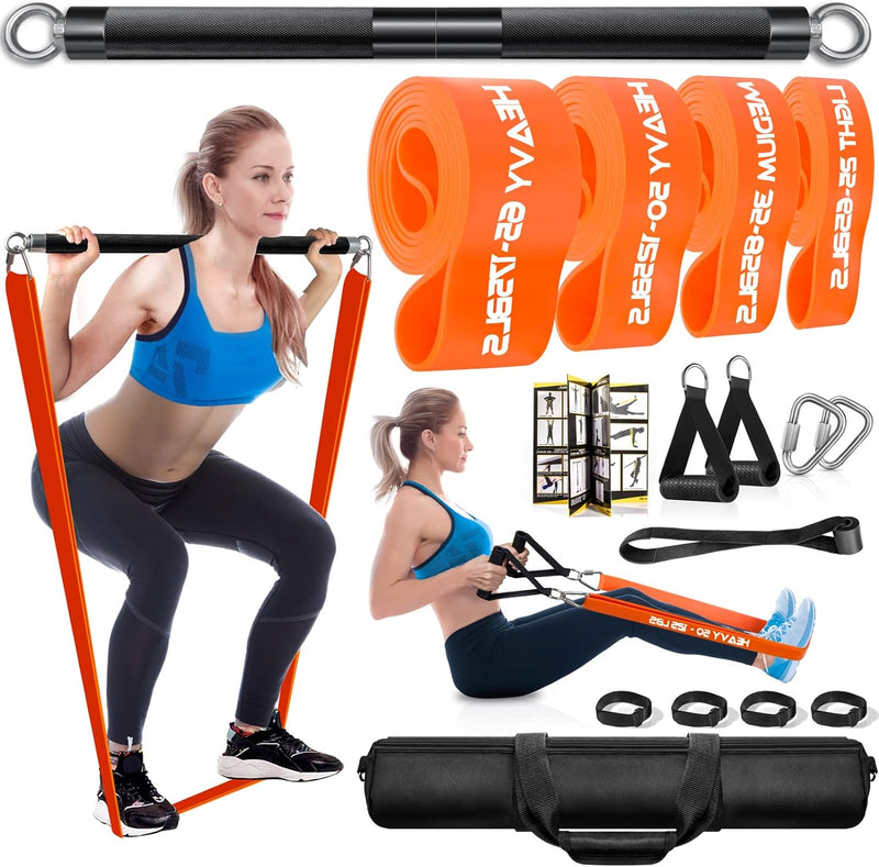 DASKING Fitnessbänder Krafttraining mit Stange, Resistance Bands Set - 4 Widerstandsbänder, Detachab