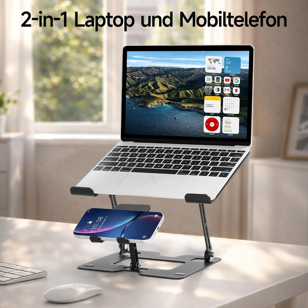 Novent Laptopständer ergonomisch &amp; stabil, Laptop Halterung Schreibtisch mit Tablet Ständer &amp; Handys
