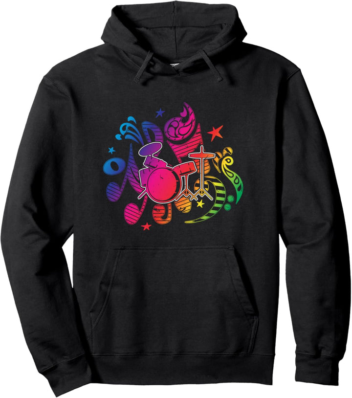 Trommel Instrument Regenbogen Musiknoten Musik Schlagzeuger Pullover Hoodie