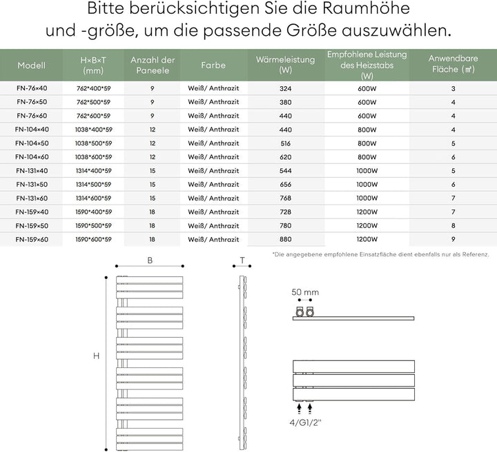 Mai &amp; Mai Badheizkörper Badheizung Heizkörper Bad Flach 76x40 cm | Handtuchheizkörper in Anthrazit,