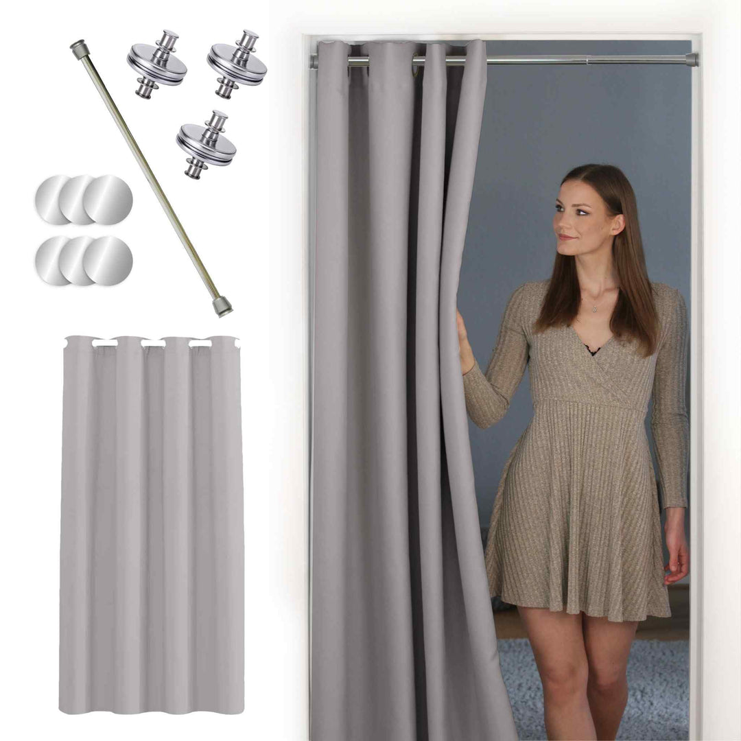 tinycurtains, Türvorhang mit Teleskopstange, einfache Montage in nur 1 Minute ohne Bohren (Türvorhan