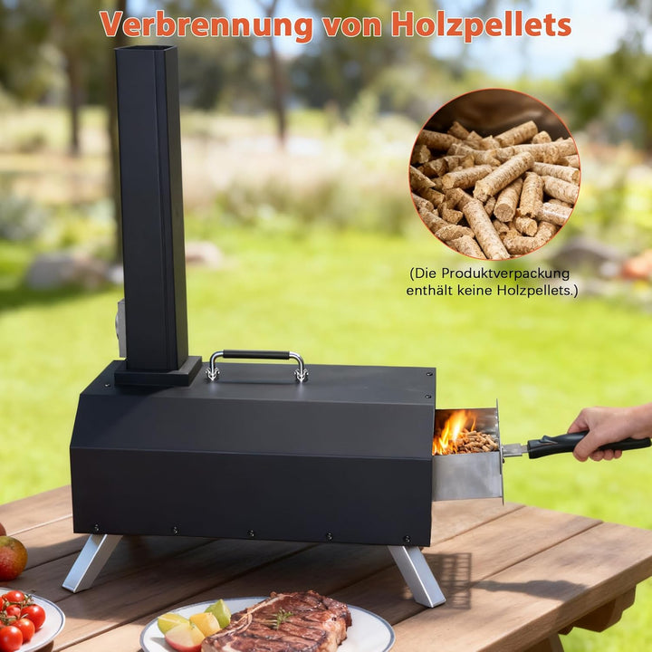 Karinear Pellet Pizzaofen, Outdoor Pizzaofen mit Pizzastein, Zubehör, Holzpellets 12-Zoll, max. 540℃
