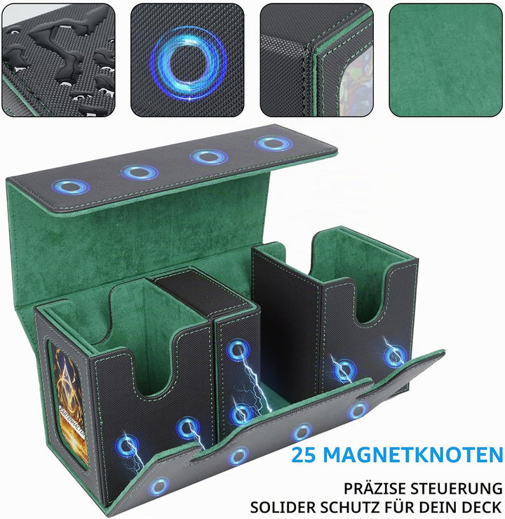 AFIING MTG Commander Kartenbox, 3-in-1 Karten-Aufbewahrungsbox für 200+ doppelt gesleevte Karten, Ma