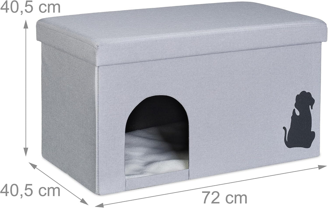 Relaxdays Katzenhöhle faltbar, 100kg belastbare Sitzbank, Deckel, Kissen, HBT: 40,5 x 72 x 40,5 cm,