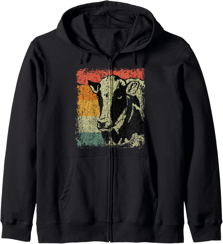 Retro Bauer Geschenk Vintage Kuh Kapuzenjacke