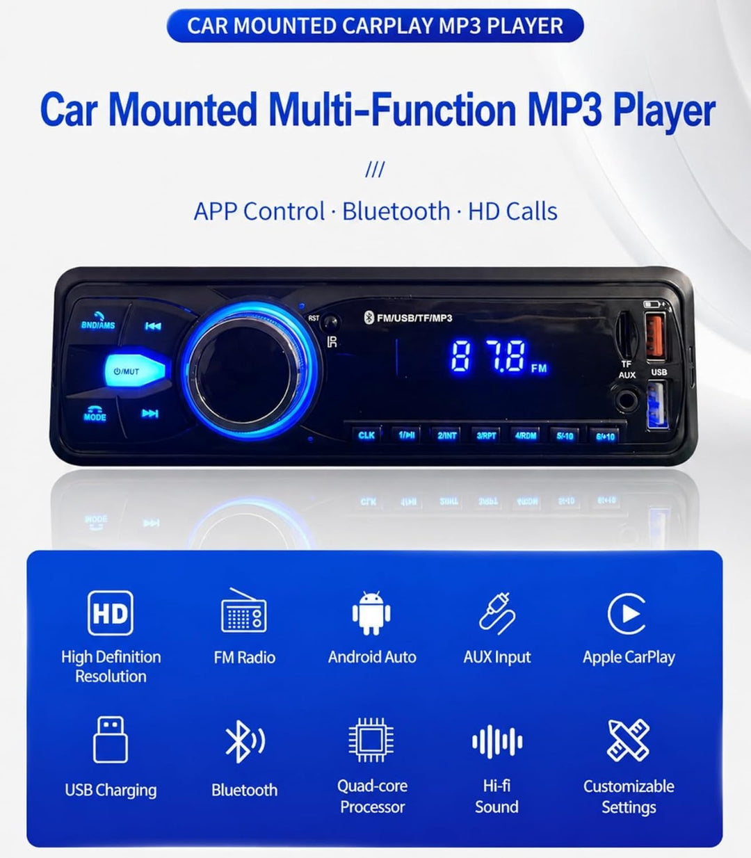5060BT MP3-Player fürs Auto Autoradio Bluetooth Stereo mit 2 USB-Anschluss/FM/TF/MP3 Player Fernbedi