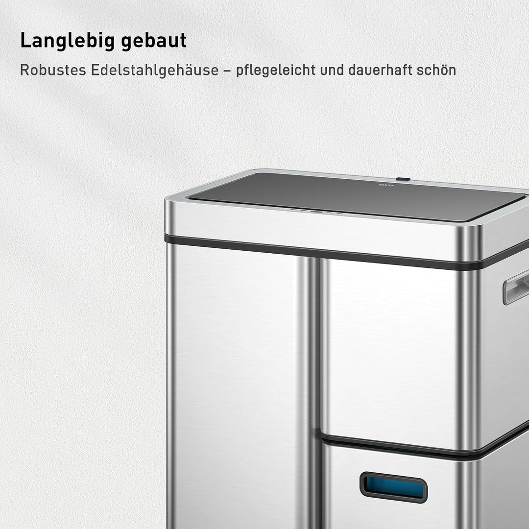 EKO Mirage Plus Mülltrennsystem mit 3 Fächer, 2 x 15 L und 30 L, Recycler Mülleimer mit Sensor, 3 Ku
