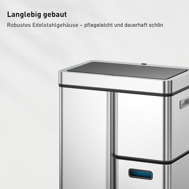 EKO Mirage Plus Mülltrennsystem mit 3 Fächer, 2 x 15 L und 30 L, Recycler Mülleimer mit Sensor, 3 Ku
