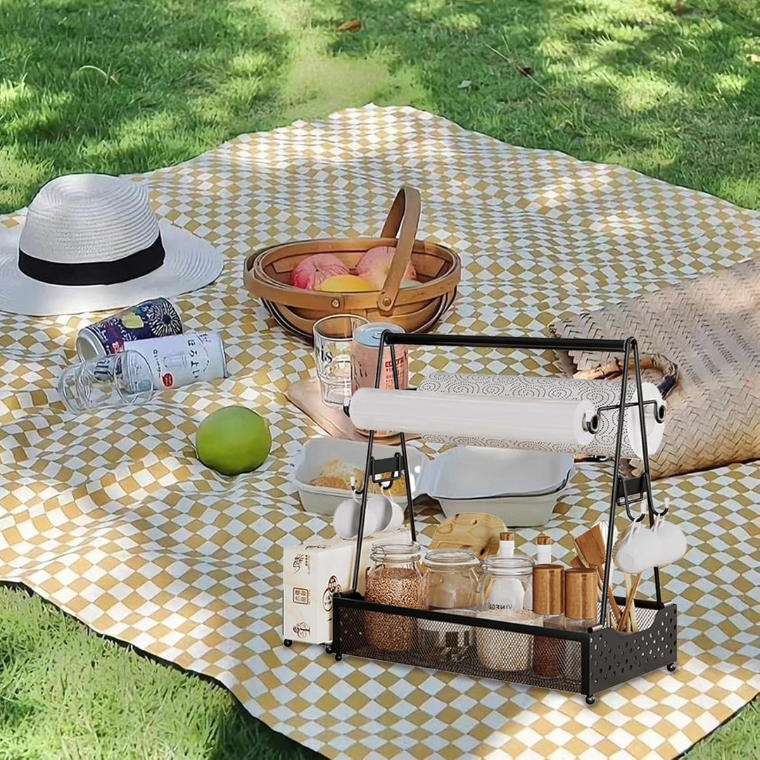 Grill Caddy für Camping,Picknick & Outdoor Edelstahl Campingzubehör Organizer,Schwarz Metall Tassens