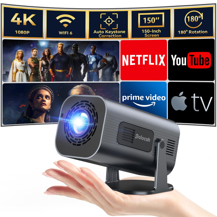 Polocsh Mini Beamer, Beamer 4k Unterstützt 1080P Full HD, Mini Projektor mit Android11.0, WLAN6 und