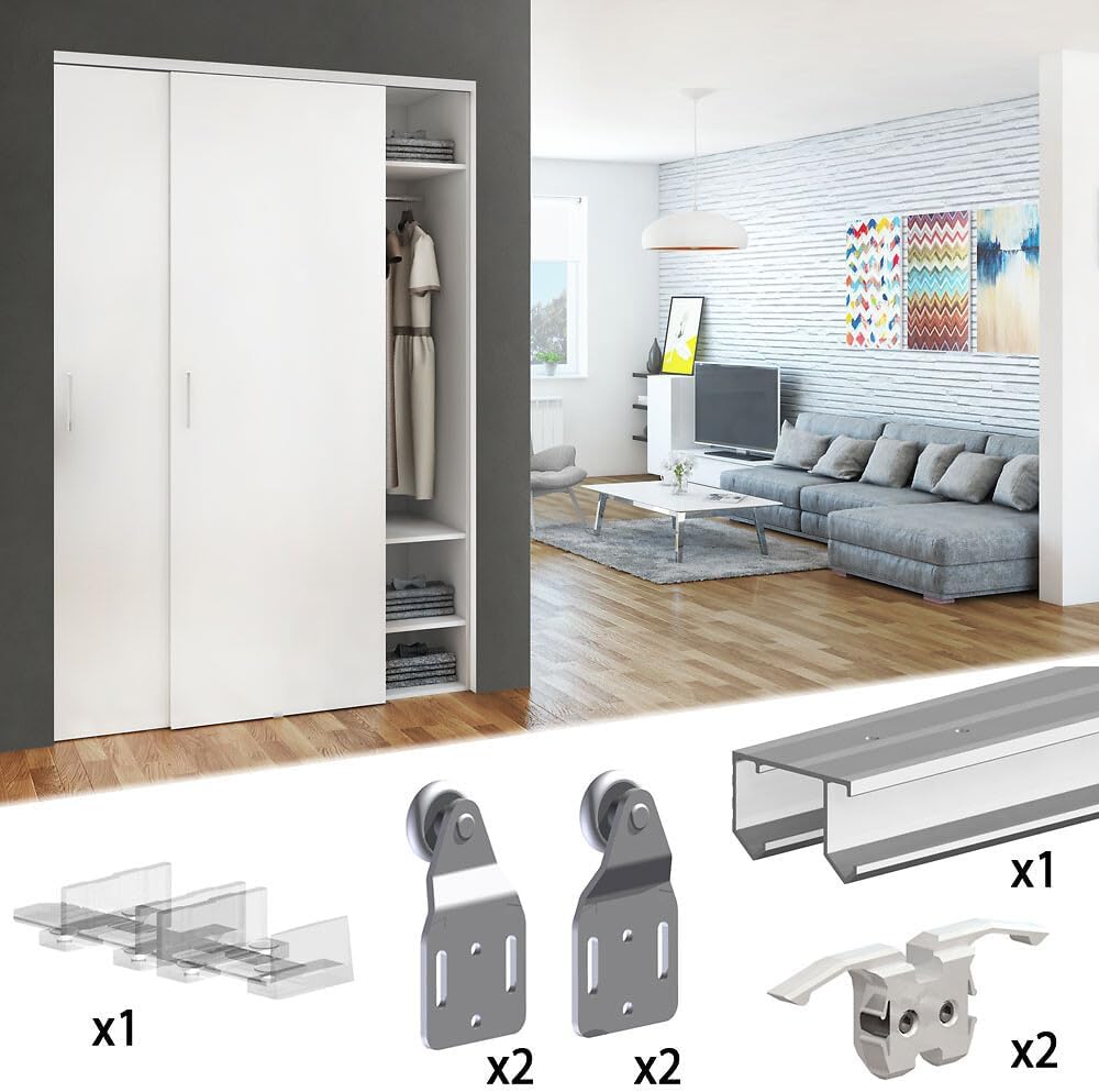 Schiebetürbeschlag SLID'UP 110, Laufschiene 150 cm, 2 Türen bis je 45 kg, für Schranktüren, Kleiders
