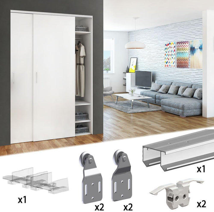 Schiebetürbeschlag SLID'UP 110, Laufschiene 150 cm, 2 Türen bis je 45 kg, für Schranktüren, Kleiders