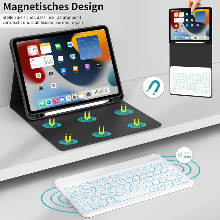 aoub Hülle mit Tastatur für iPad Air 11 Zoll 2025 M3/2024 M2, Kompatibel mit iPad Air 7./6./ 5./ 4.