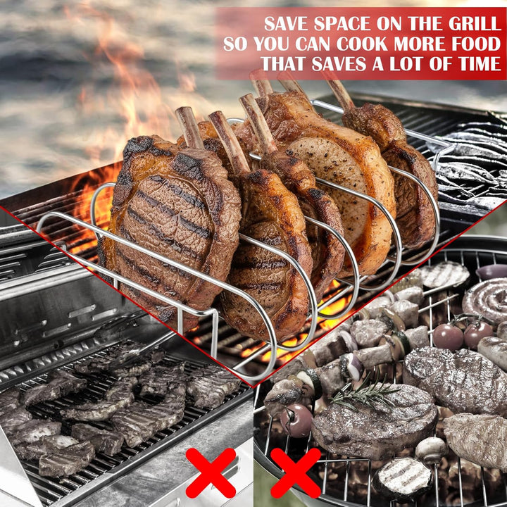 Rippchenhalter Grill,32x25x7cm Spareribs Halter Grill für 5 Spareribs,BBQ Rib Rack,Grill Rib Stand,S
